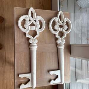 Set of 2 Vintage Large White Ornate Skeleton Key Wall Decor